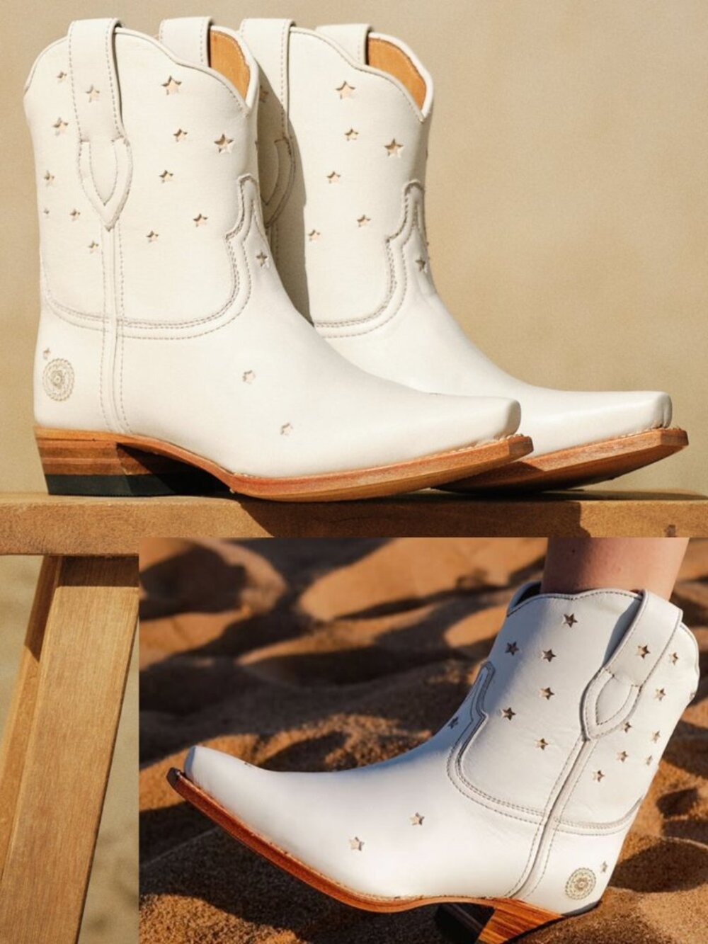 Ranch Road Presidio Short White Cream Star Western Cowgirl Cowboy Ankle Boots